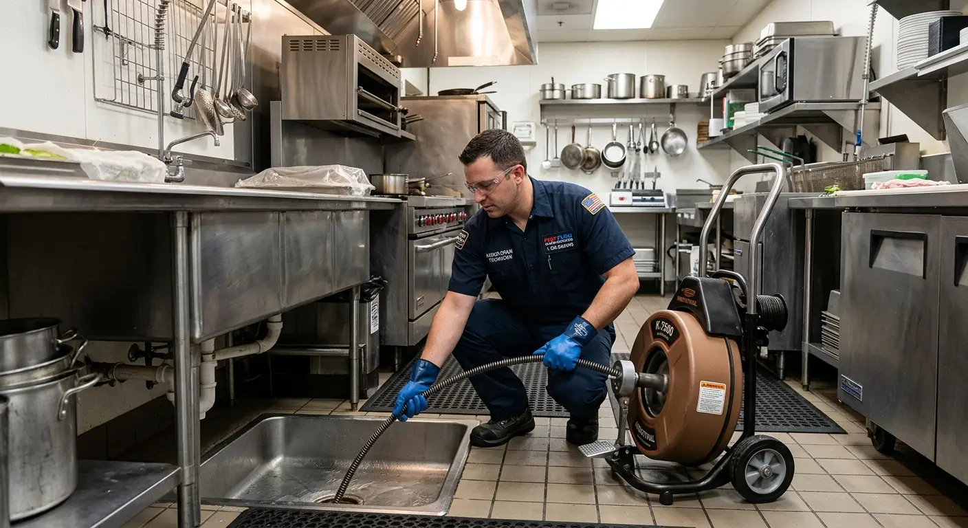 Commercial drain cleaning service in a restaurant kitchen in Frankfort