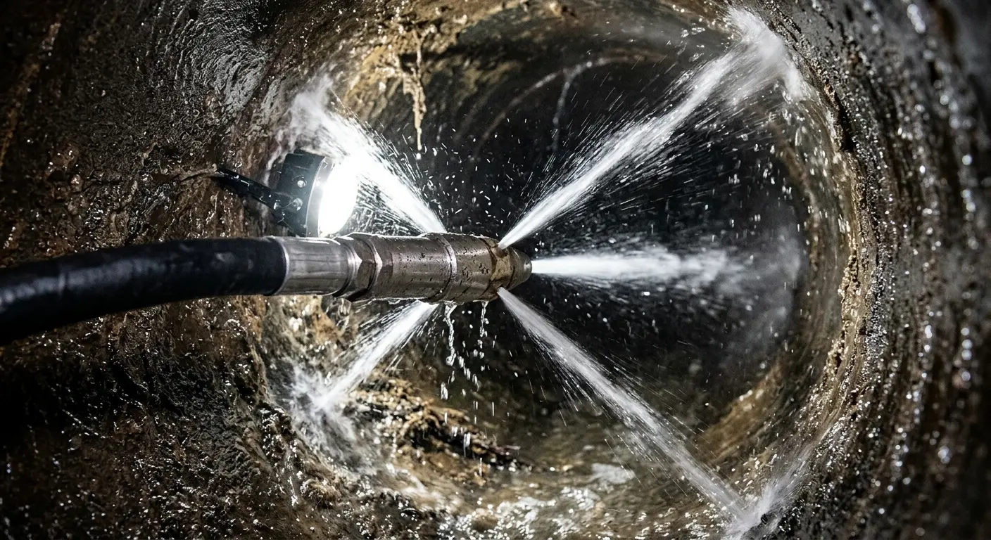 High-pressure hydro jetting nozzle cleaning sewer pipe for Sewer Cleanout in Frankfort